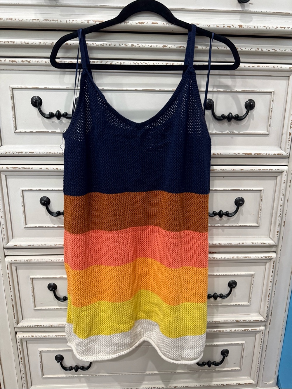 Navy Multicolor Striped Knit One-Piece Coverup